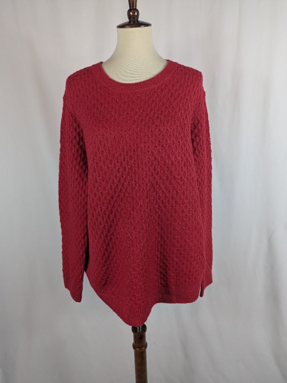 St Johns Bay Red Cable Knit Sweater Round Side Hem Christmas Holiday Sz P XL NEW